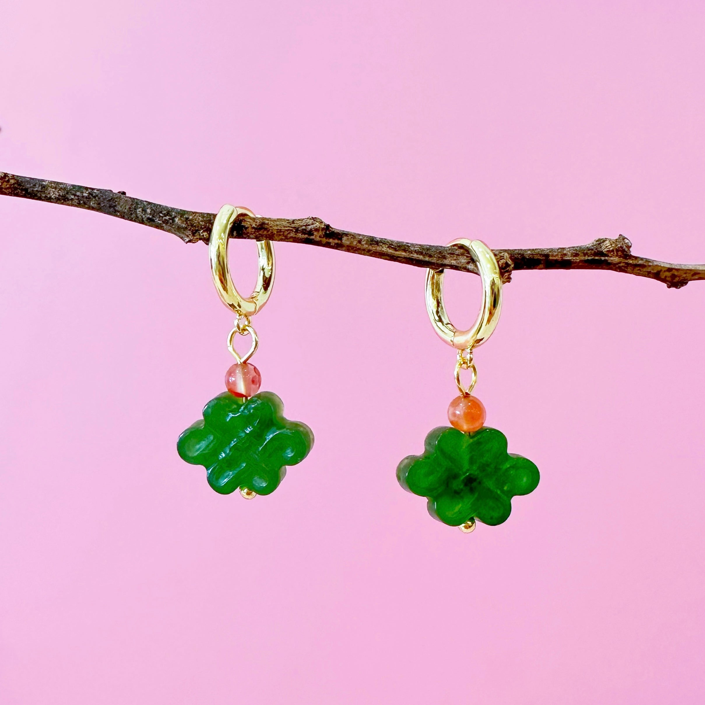 Ruyi Knot Huggie Hoop Earrings Handmade in Malaysia Natural