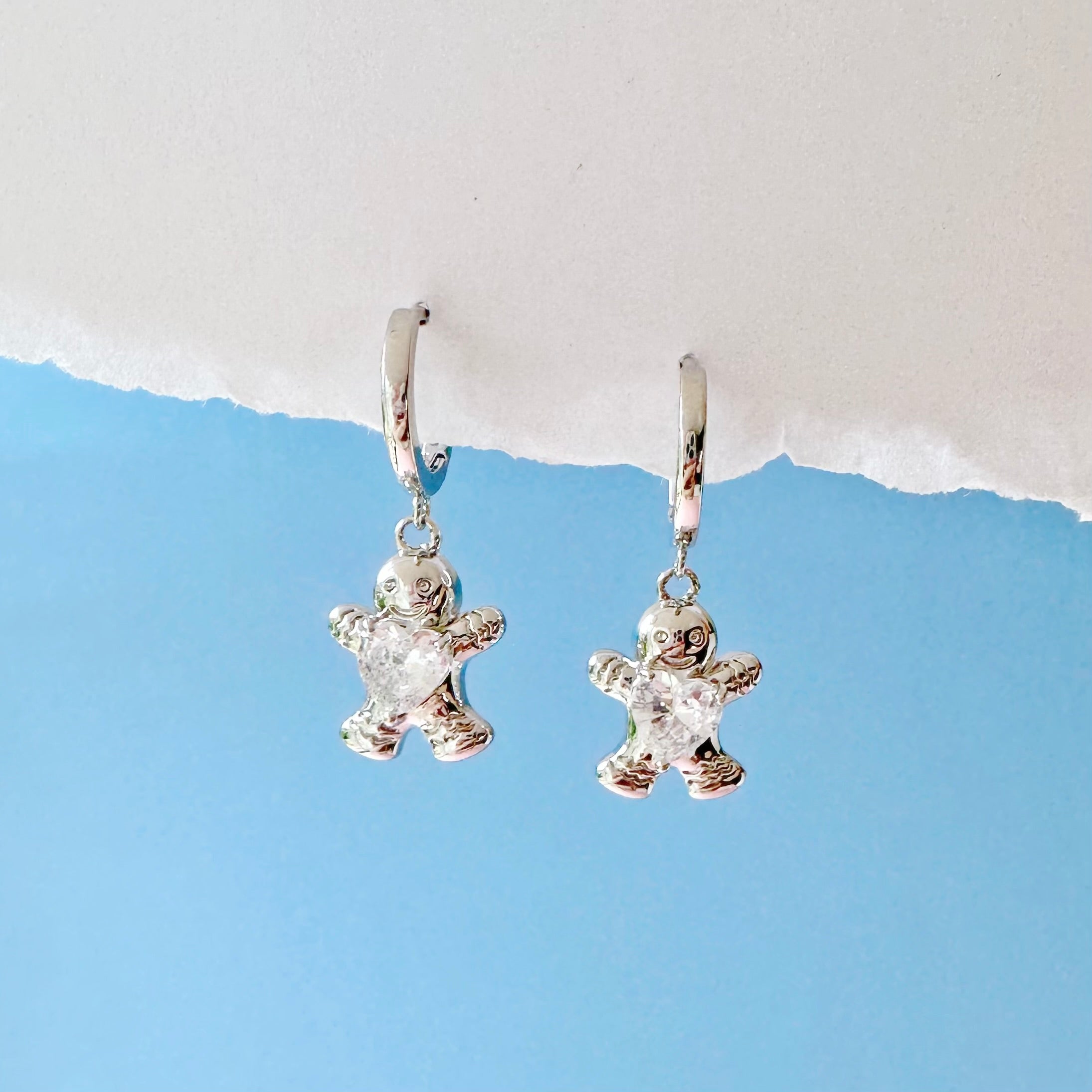 Gingerbread Man Huggie Hoop Earrings Made in Korea Christmas