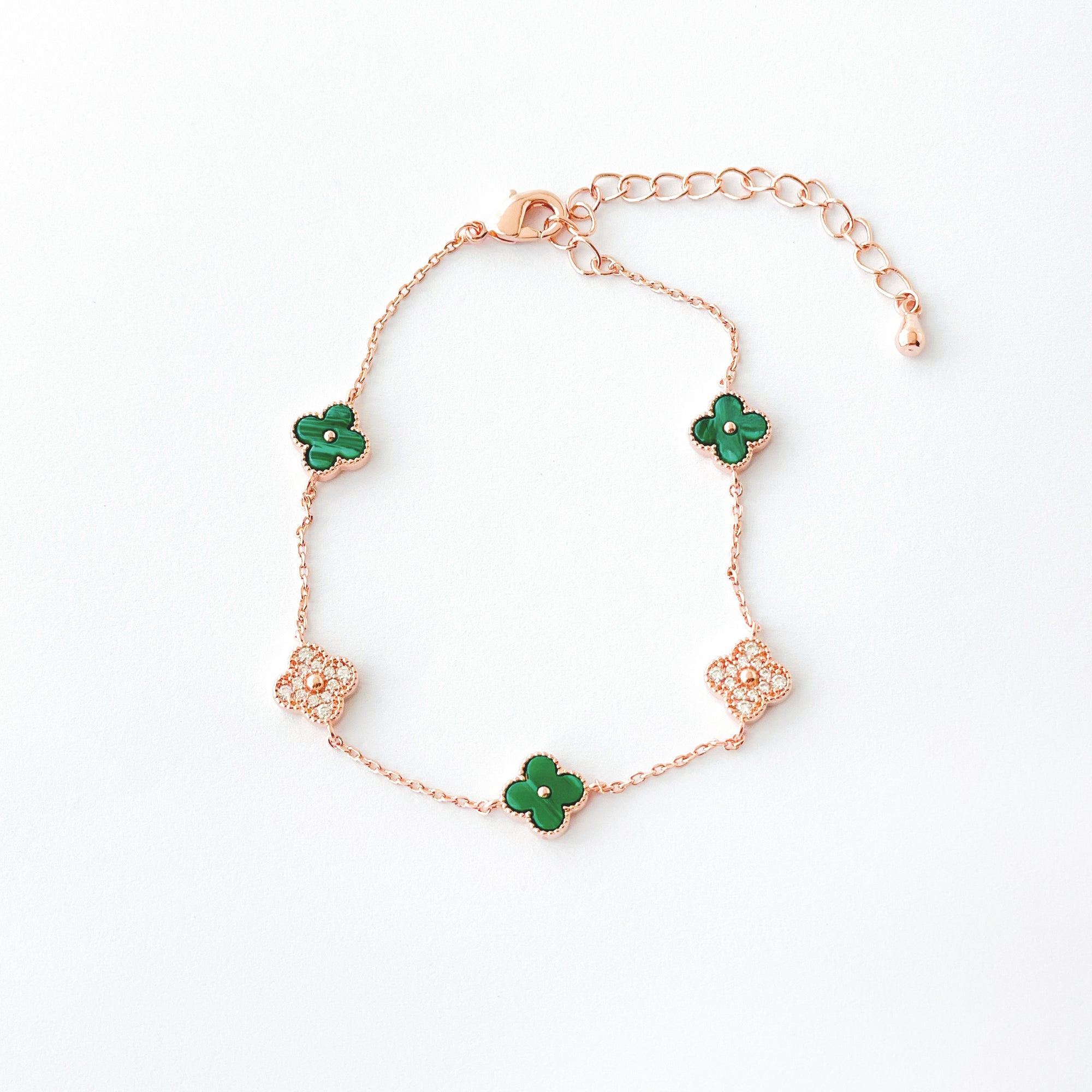 Green Vanya Diamond Clover Bracelet | Made in Korea | Dainty Jewellery