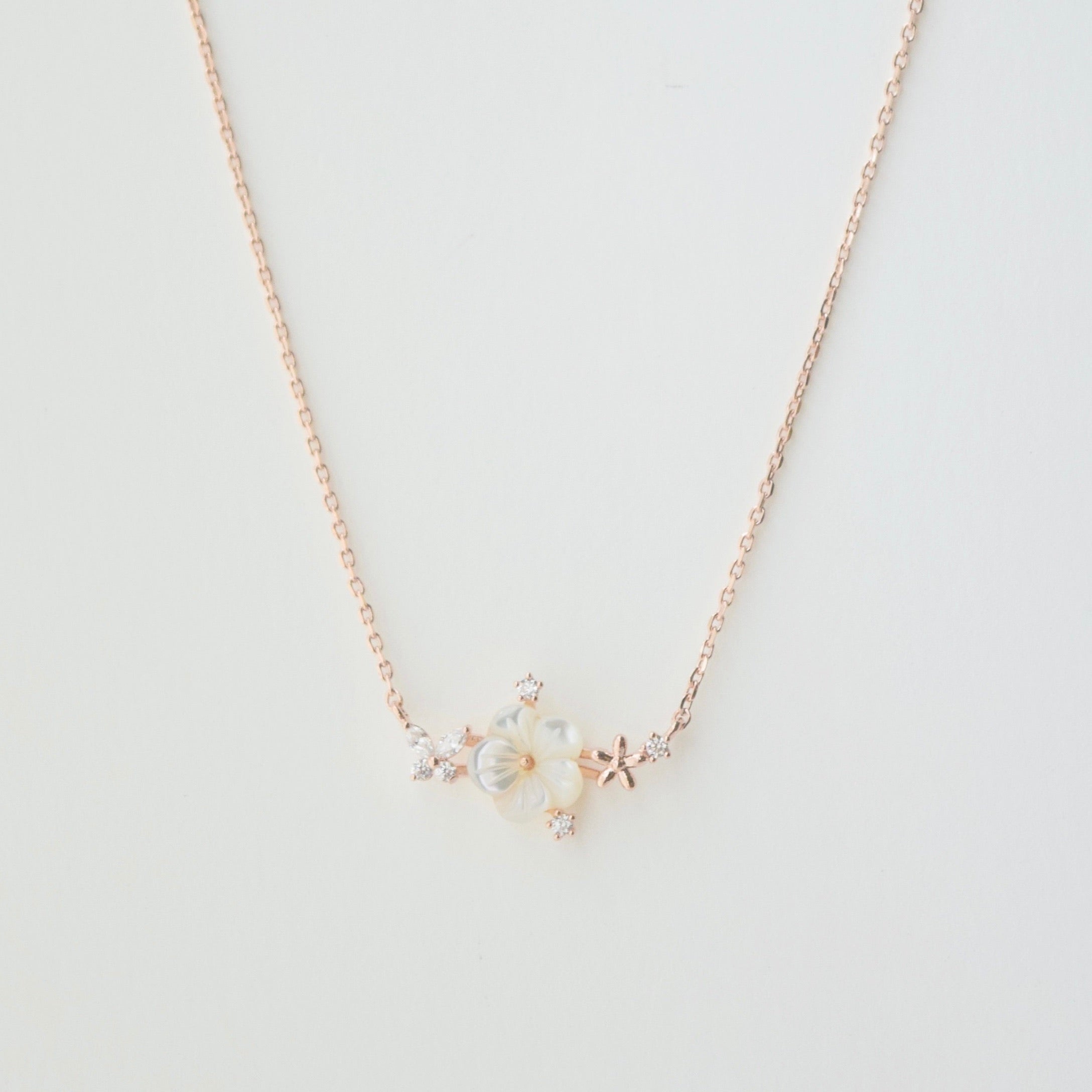 Rose Gold Sakura Blossom Necklace Made in Korea Dainty
