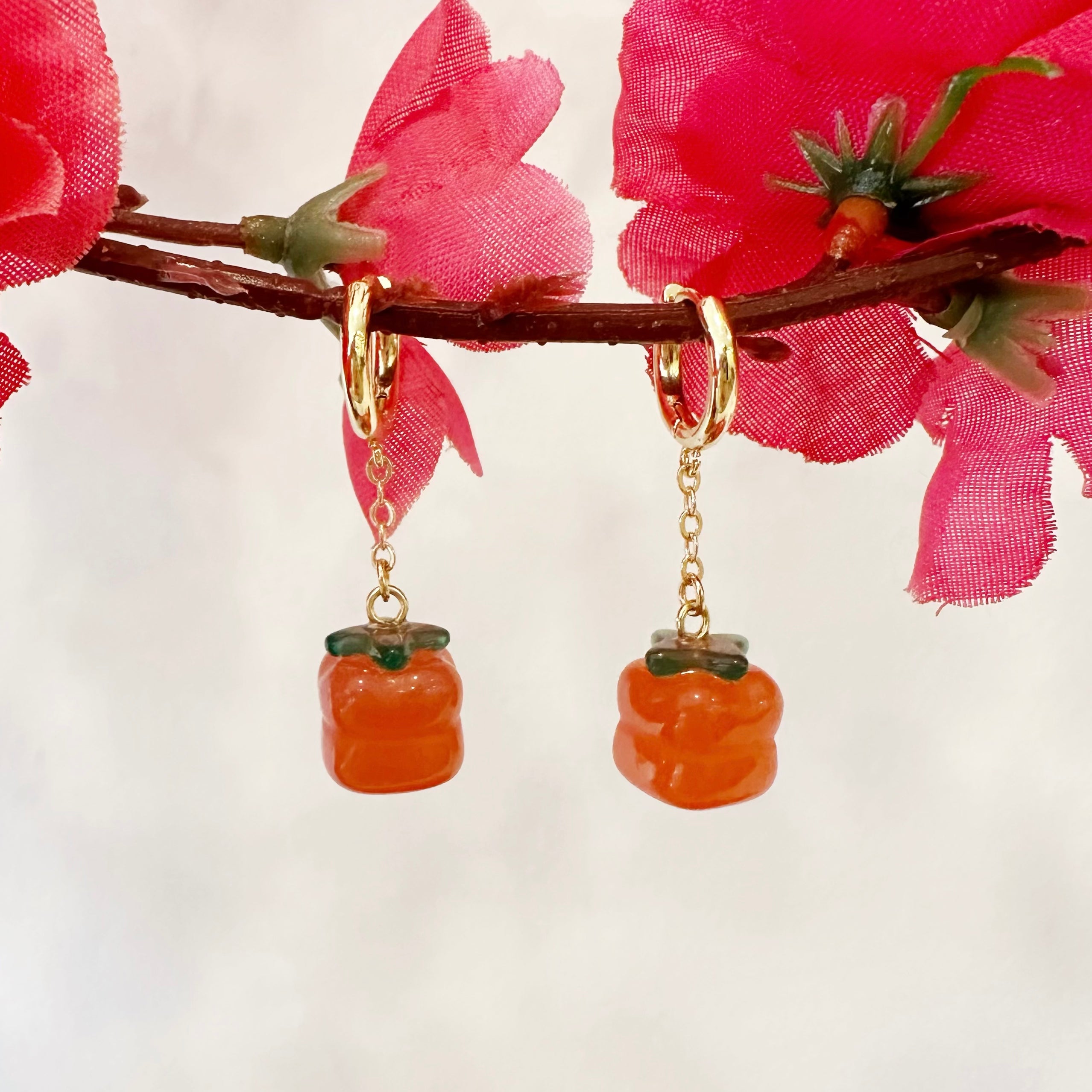 Persimmon Huggie Hoop Earrings | Handmade in Malaysia | Natural Stone ...