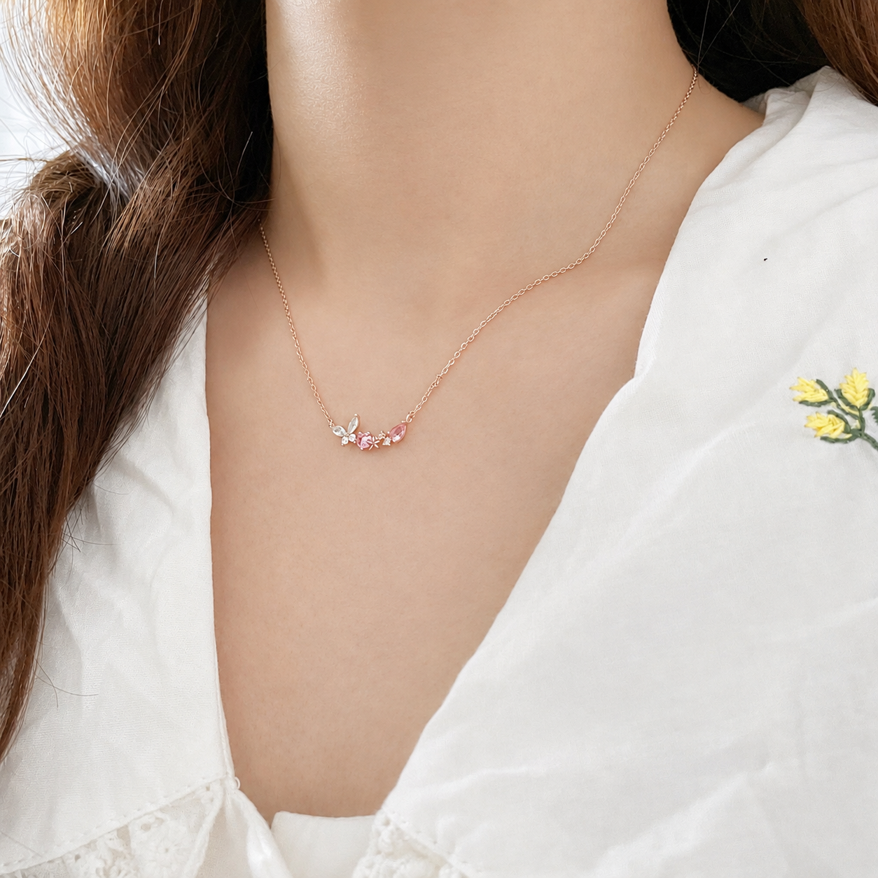 Rose Gold Coral Bells Necklace