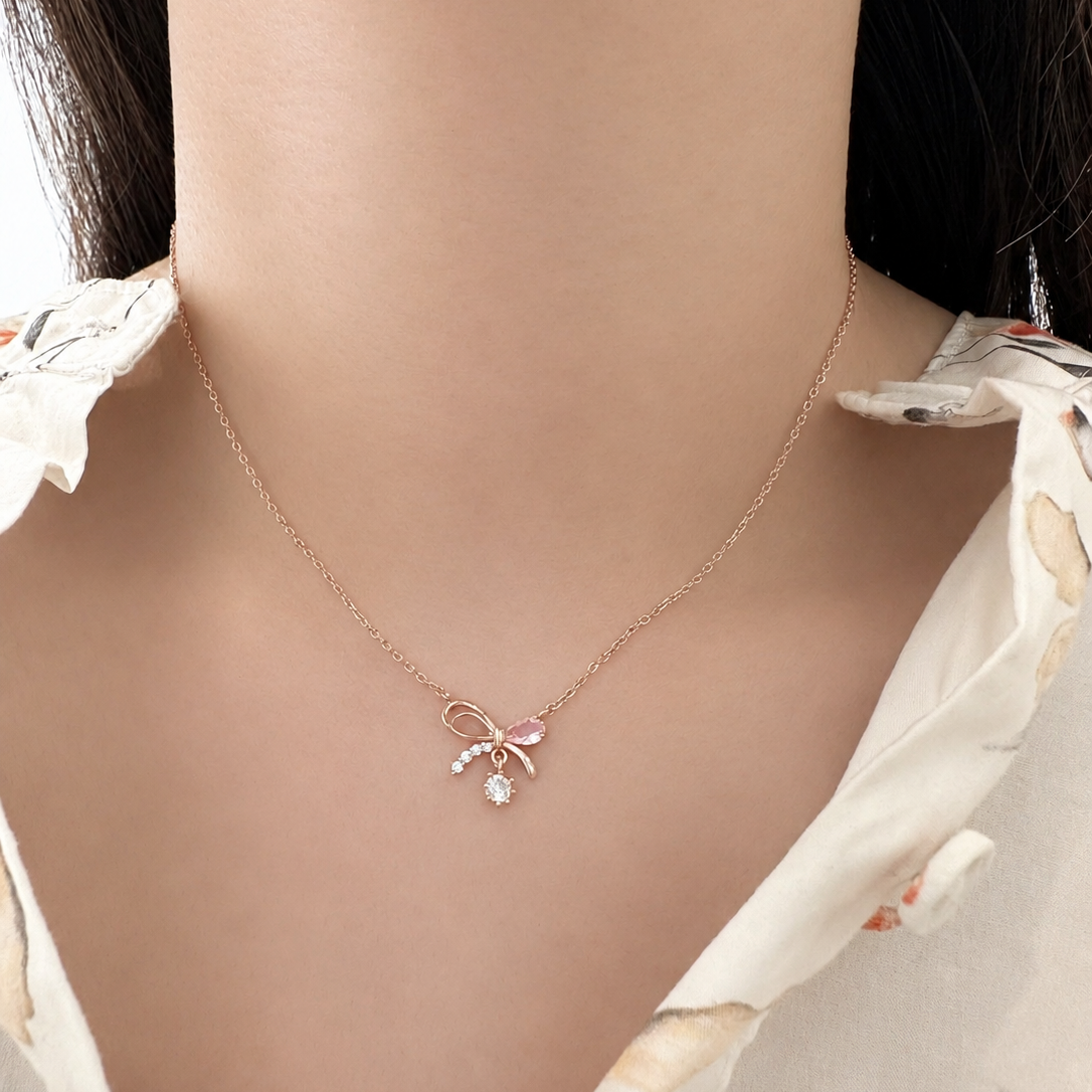 Rose Gold Sweetest Ribbon Necklace
