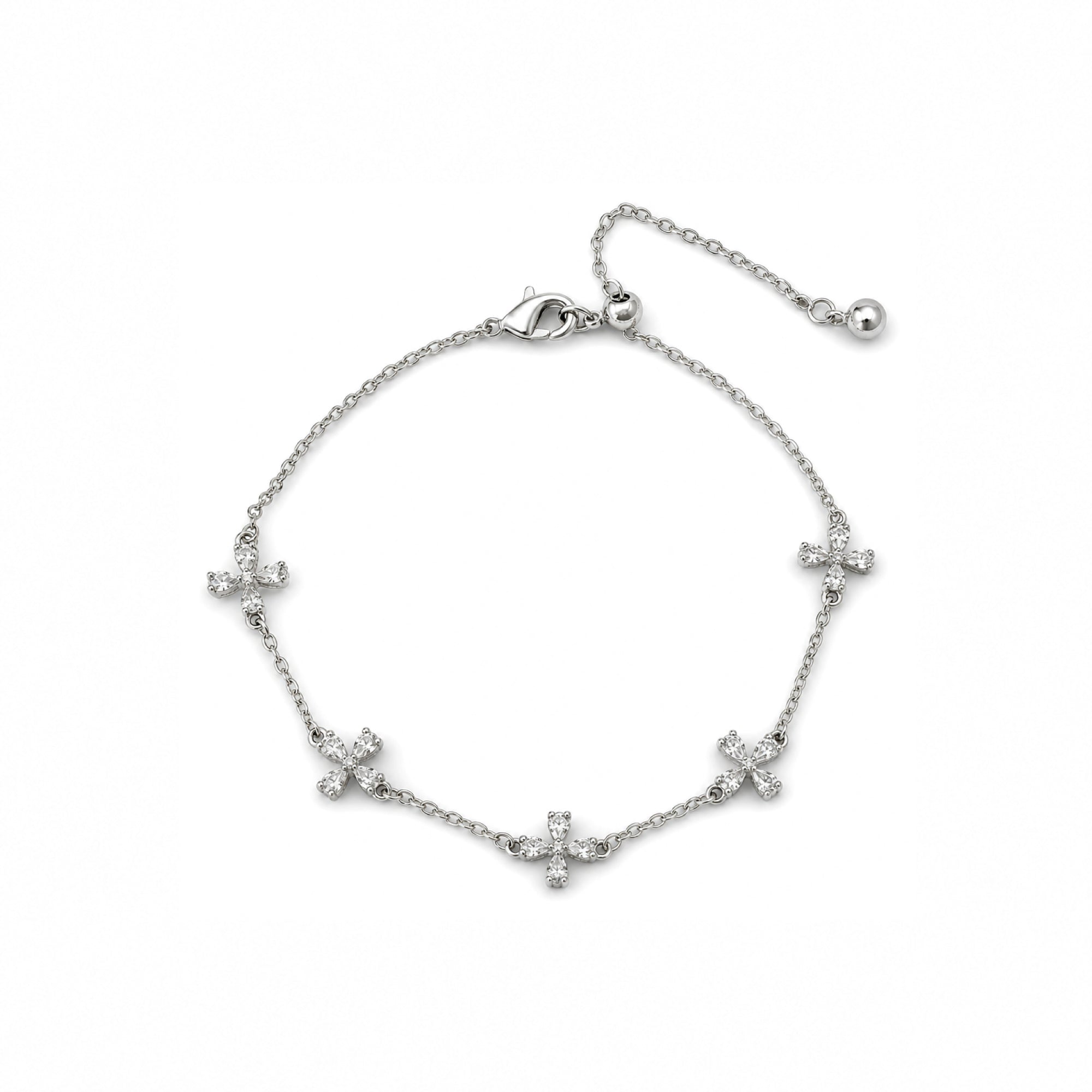Clover Bloom Bracelet in silver / ROSE GOLD with crystal clover charms on fine chain