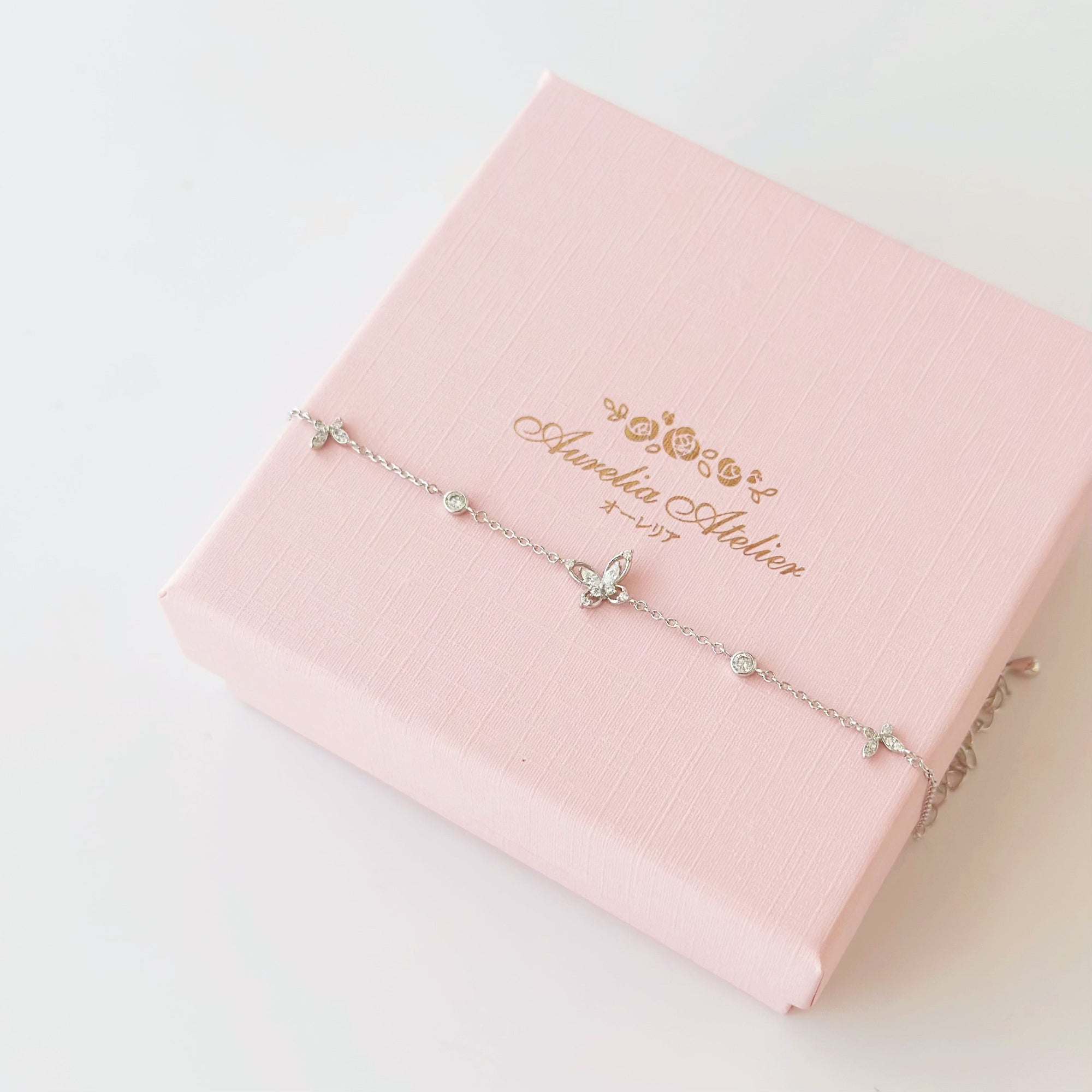 Mystic Butterfly Bracelet in silver / ROSE GOLD with crystal butterfly charms on fine chain
