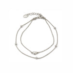 Whisper Heart Bracelet in silver, double-layer chain with heart charm