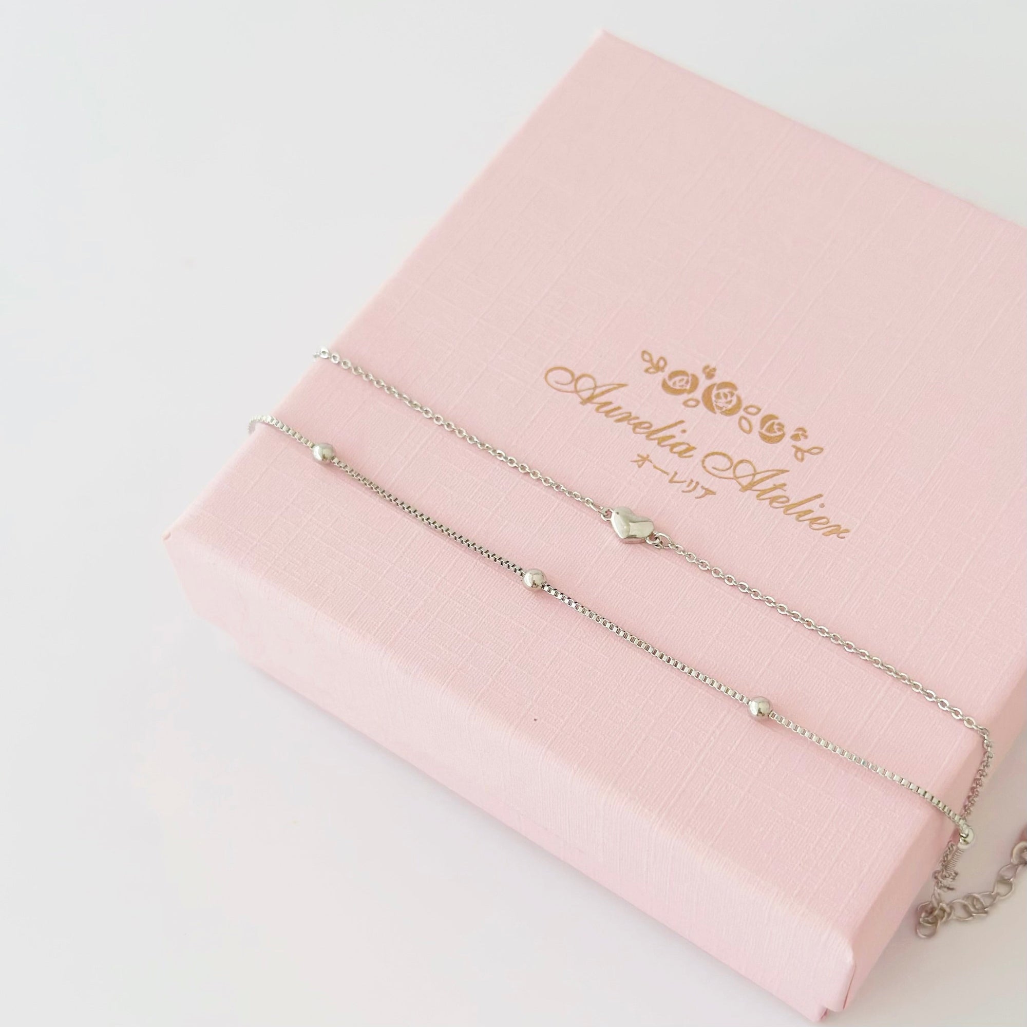 Whisper Heart Bracelet in silver, double-layer chain with heart charm