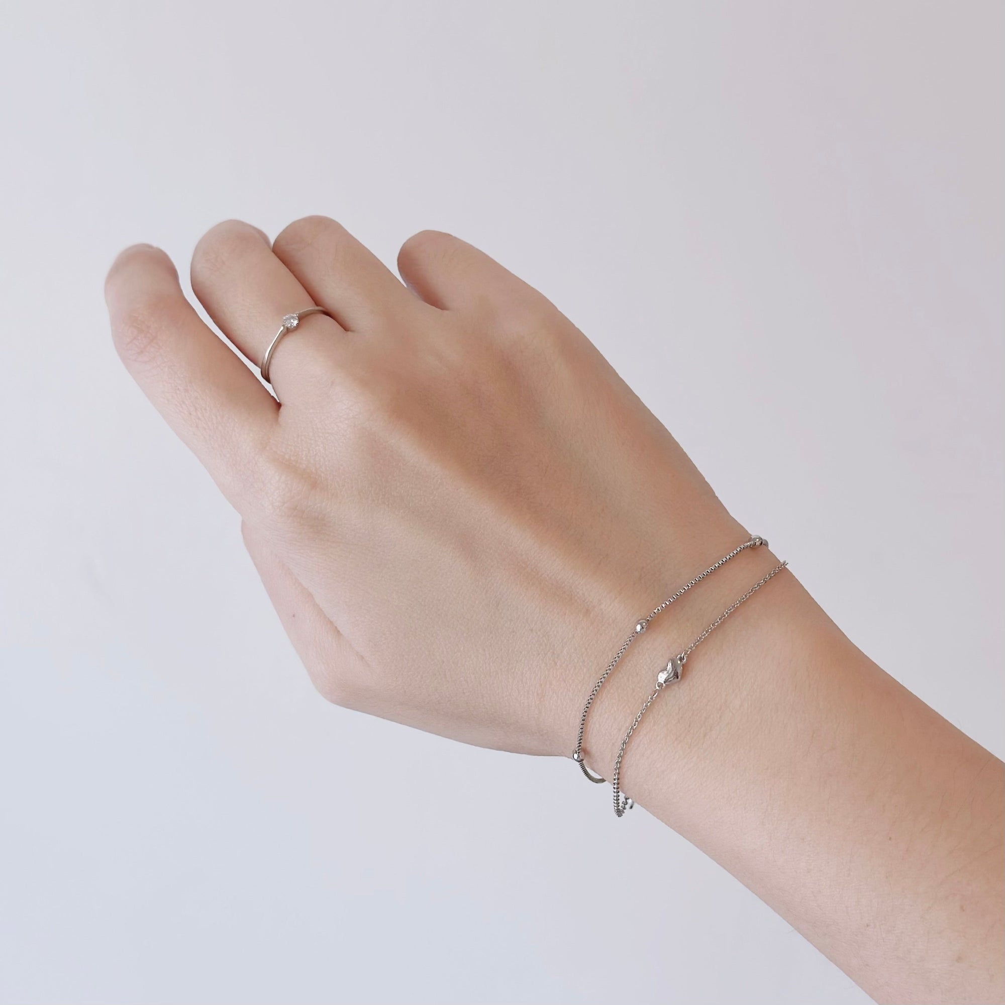 Whisper Heart Bracelet in silver, double-layer chain with heart charm