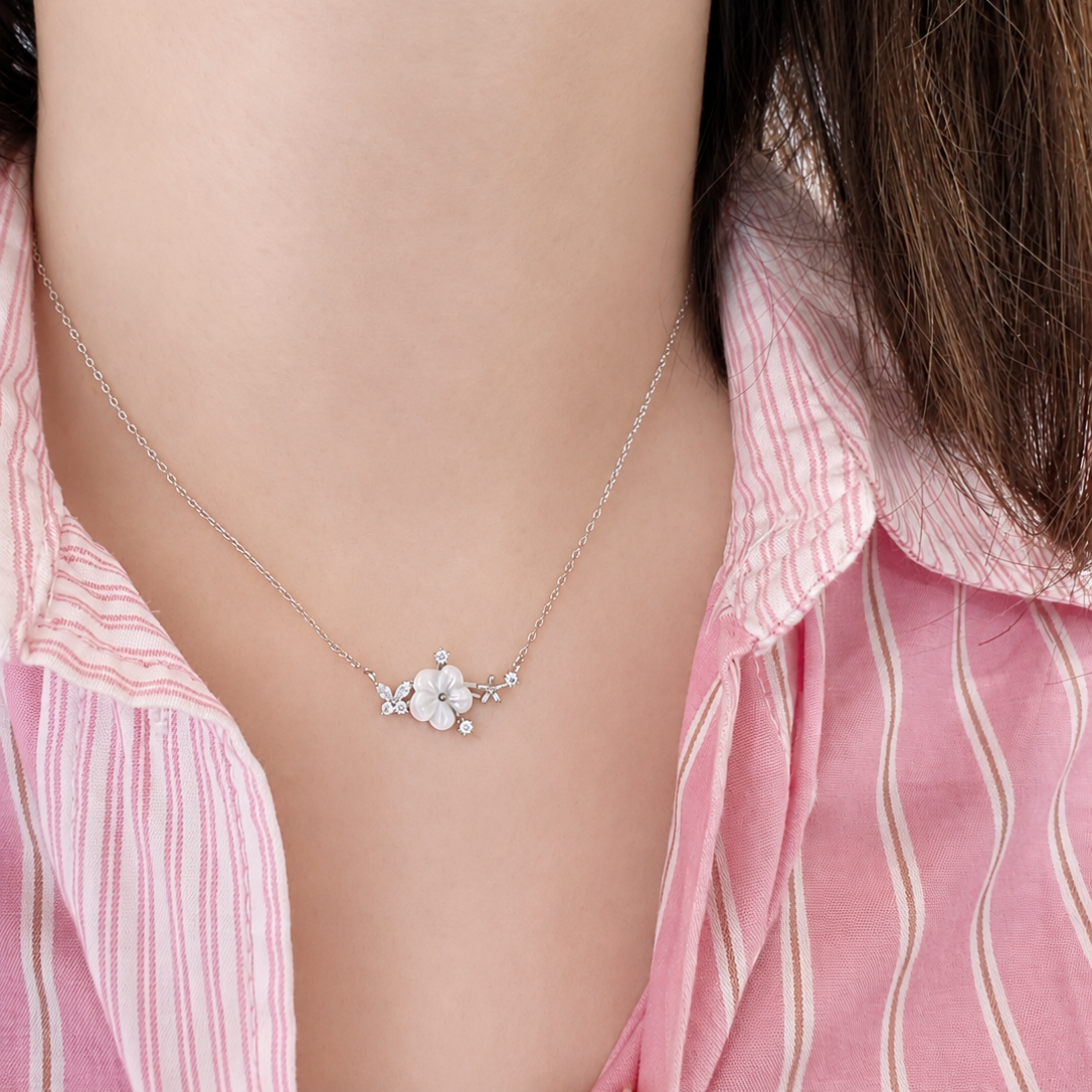Silver Sakura Blossom Necklace