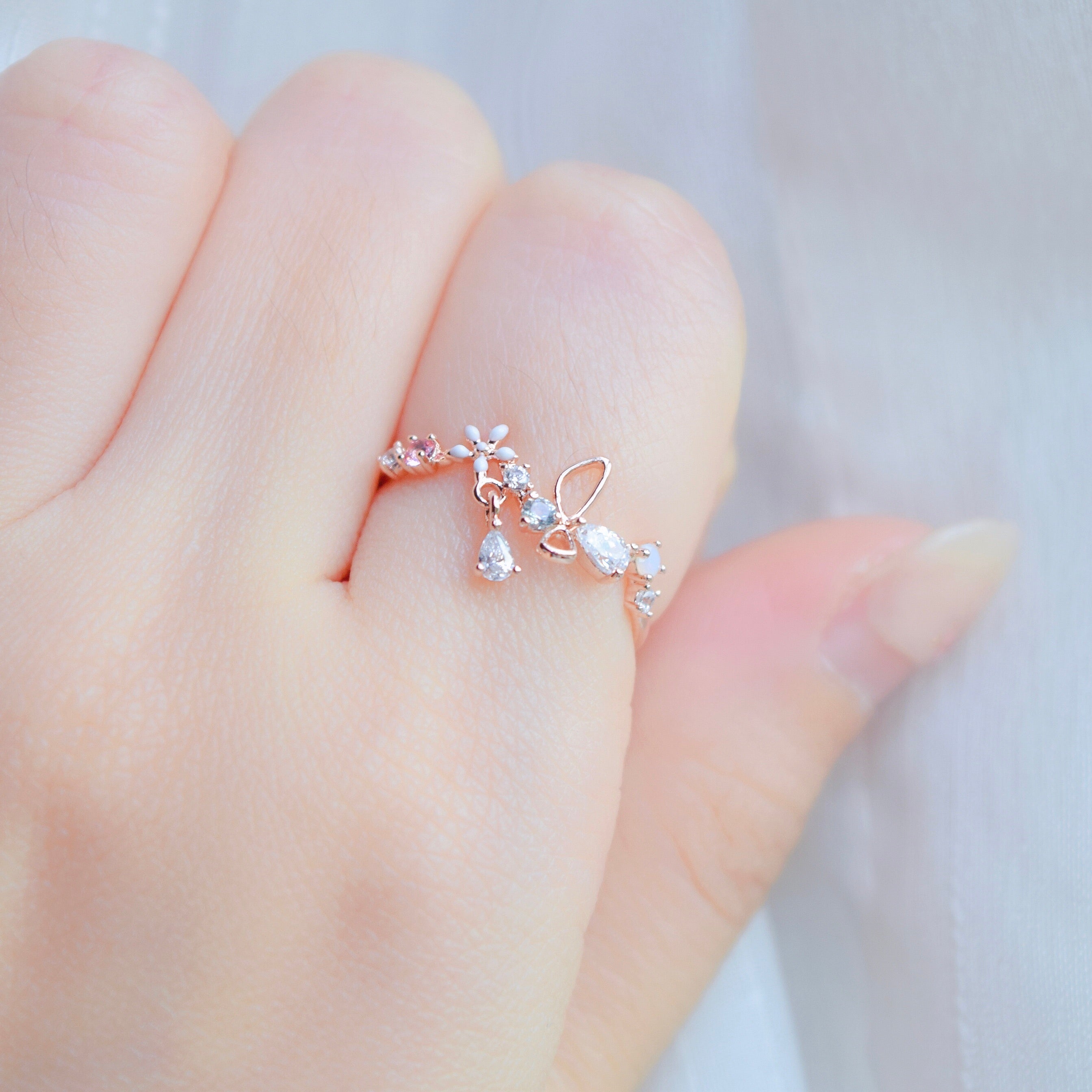 Rose Gold Ring Korea Made Earrings Cubic Zirconia Stone 925 Silver Daily Wear Cincin Adjustable Gift For Her Surprise