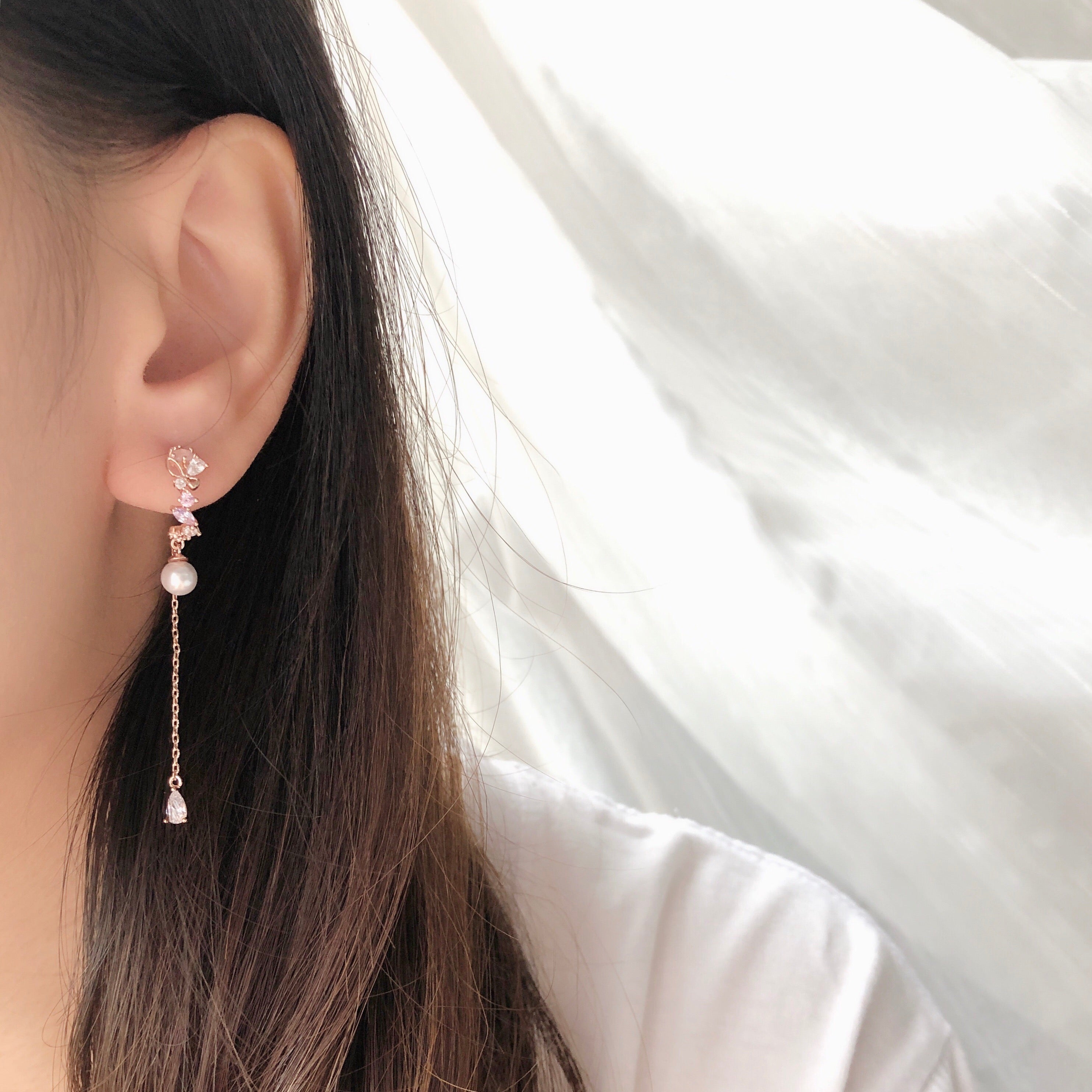 Rose Gold Made in Korea Earrings Korean Anting Cubic Zirconia Bride Bridal Dinner 925 Sterling Silver Accessory Fashion Fancy Stylish Costume Jewellery Online Malaysia Shopping Trendy Accessories Daily Wear Jewelry Dainty Minimalist Delicate Clip On Earrings No Piercing Special Perfect Gift From Heart For Your Loved One