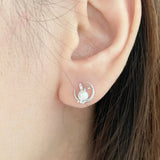 Silver Bunny on Moon Earrings ウサギ