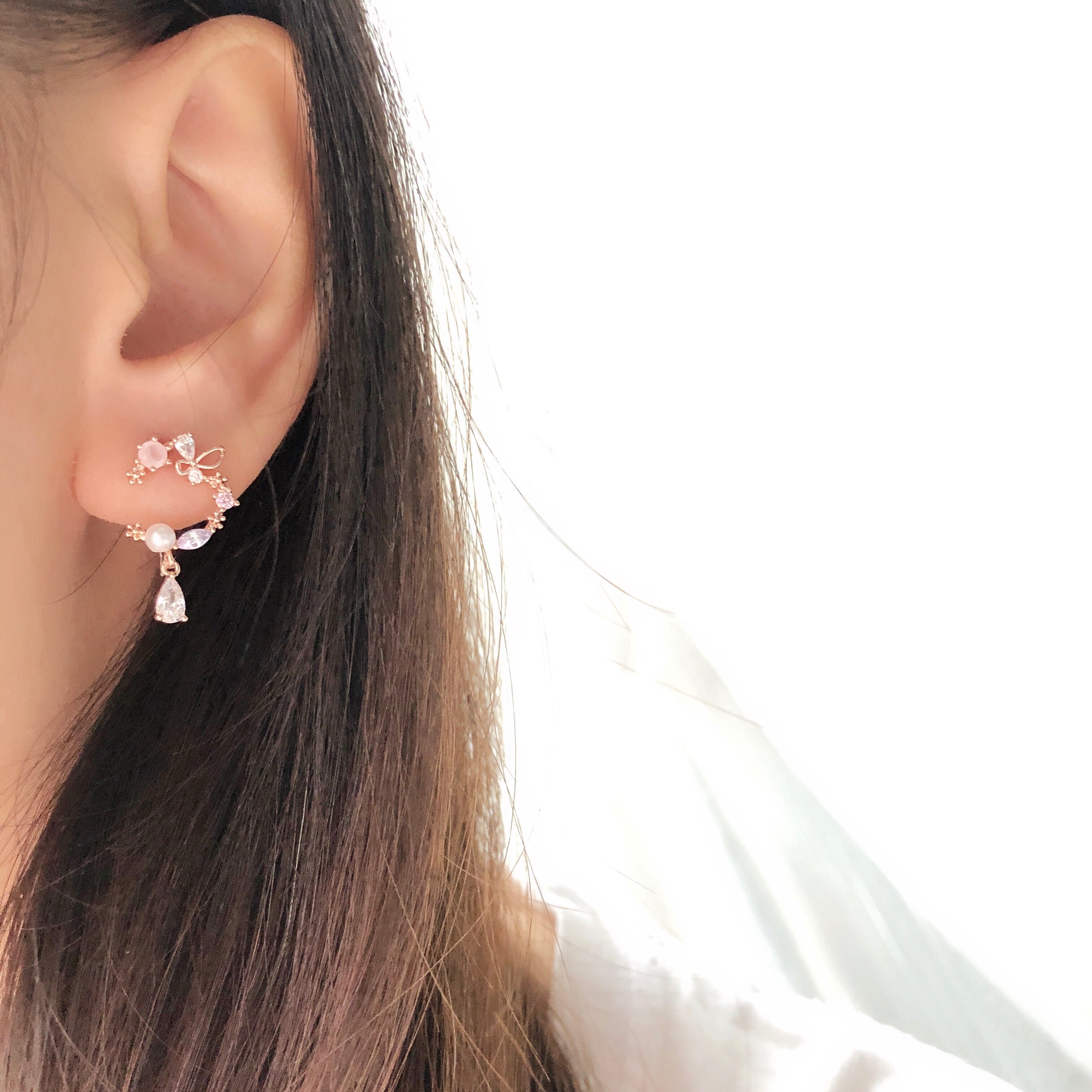 Rose Gold Made in Korea Earrings Korean Anting Cubic Zirconia Bride Bridal Dinner 925 Sterling Silver Accessory Fashion Fancy Stylish Costume Jewellery Online Malaysia Shopping Trendy Accessories Daily Wear Jewelry Dainty Minimalist Delicate Clip On Earrings No Piercing Special Perfect Gift From Heart For Your Loved One