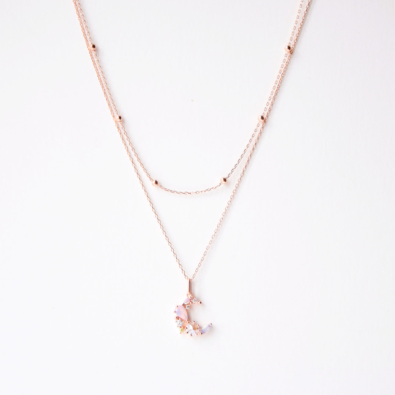Rose Gold Crescent Moonflower Necklace | Made in Korea | Dainty ...