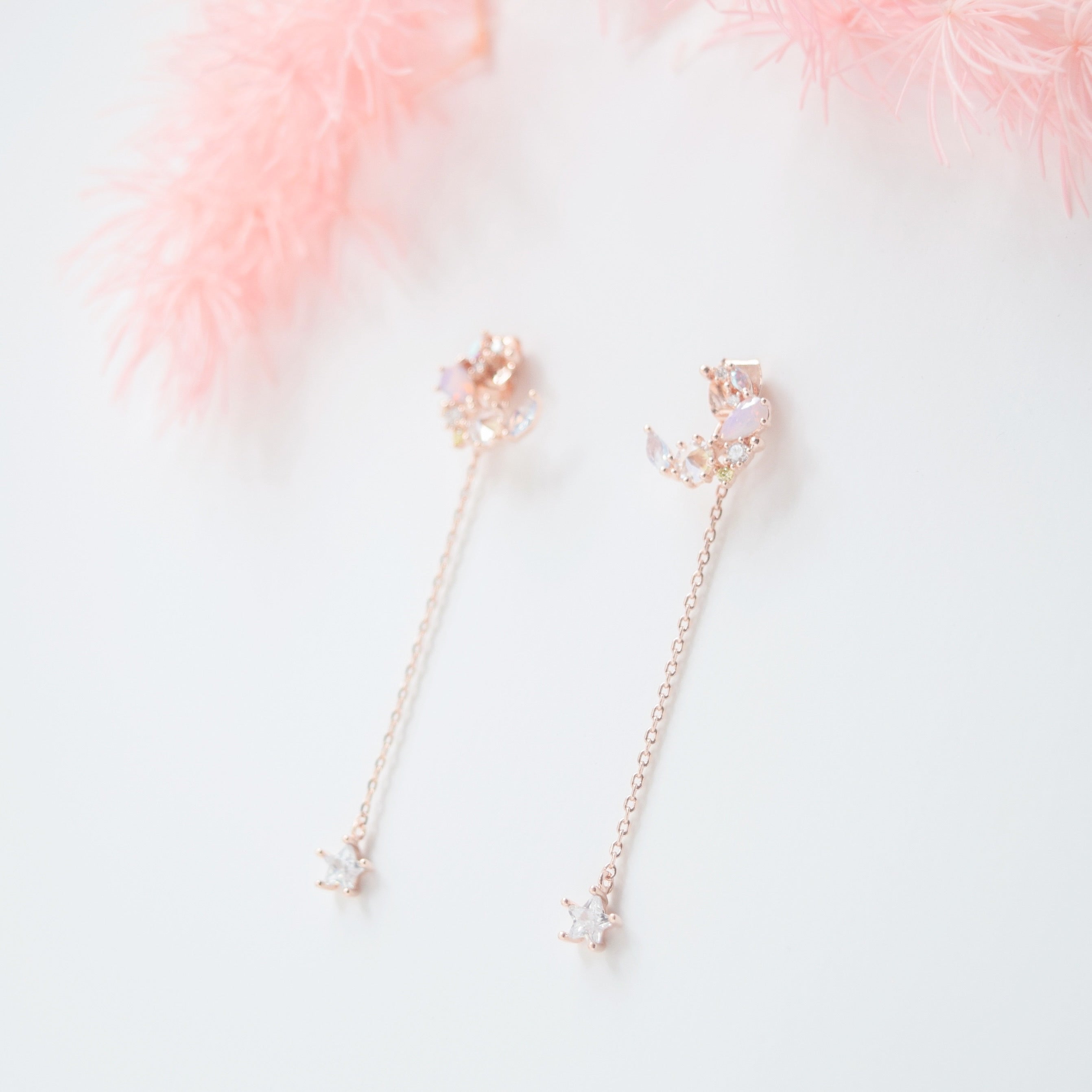 Rose Gold Crescent Moonflower Earrings | Made in Korea | Dainty ...