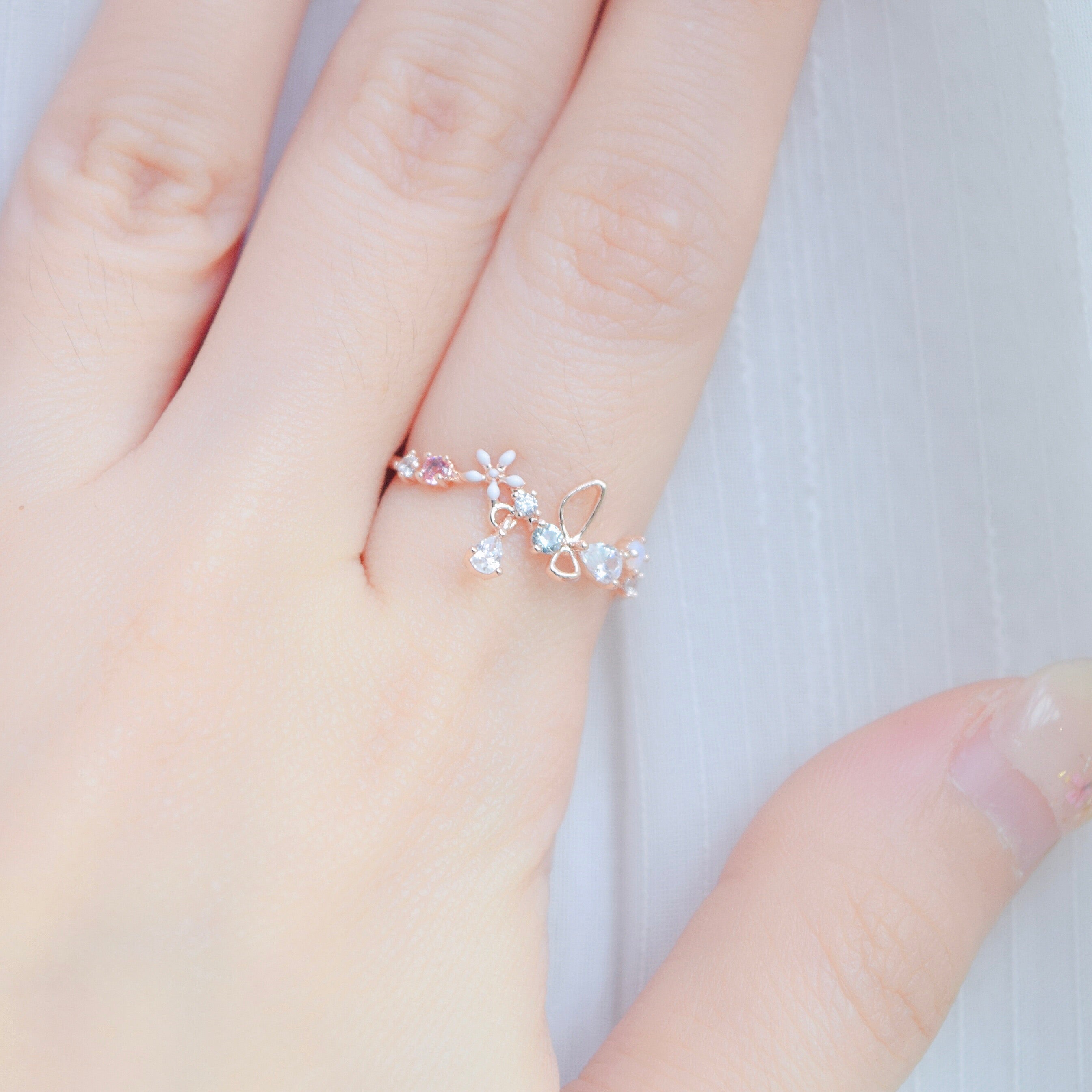 Rose Gold Ring Korea Made Earrings Cubic Zirconia Stone 925 Silver Daily Wear Cincin Adjustable Gift For Her Surprise